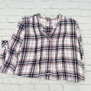 GAP White Black & Red Plaid Long Sleeve Blouse